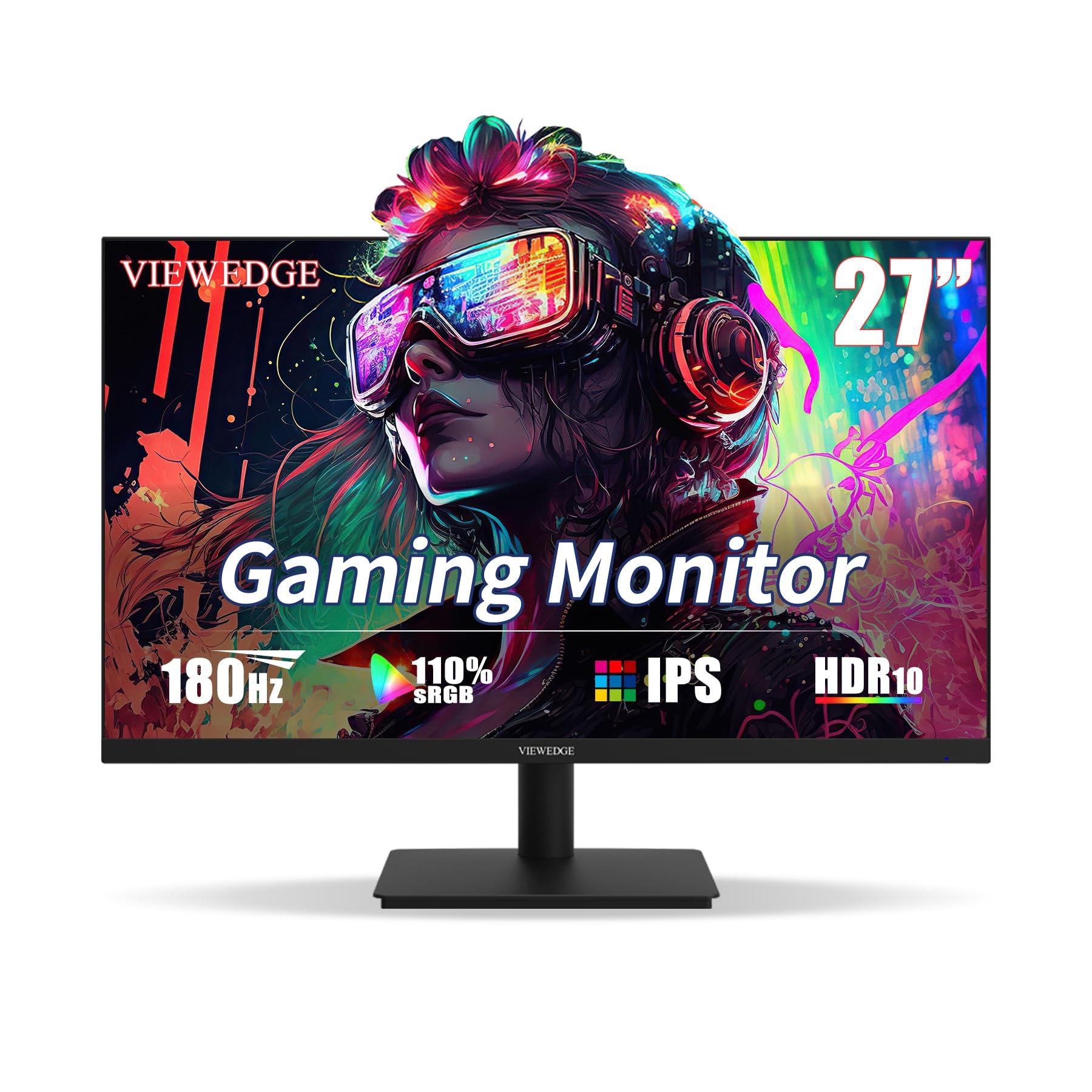 Viewedge Viewedge Gaming Monitor 27 inch 180hz (Supports 144hz/165hz) 1ms, 110% sRGB with HDR 10 | 1080p Monitor IPS Screen, DP HDMI Monitor, Built-in Speakers, Support Freesync and Wall Mount