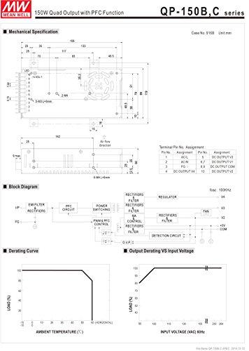 MEAN WELL [PowerNex] Mean Well QP-150C +/-5V +/-15V 24V 0.6A 2A 3A 15A 153W Quad Output with PFC Function Power Supply