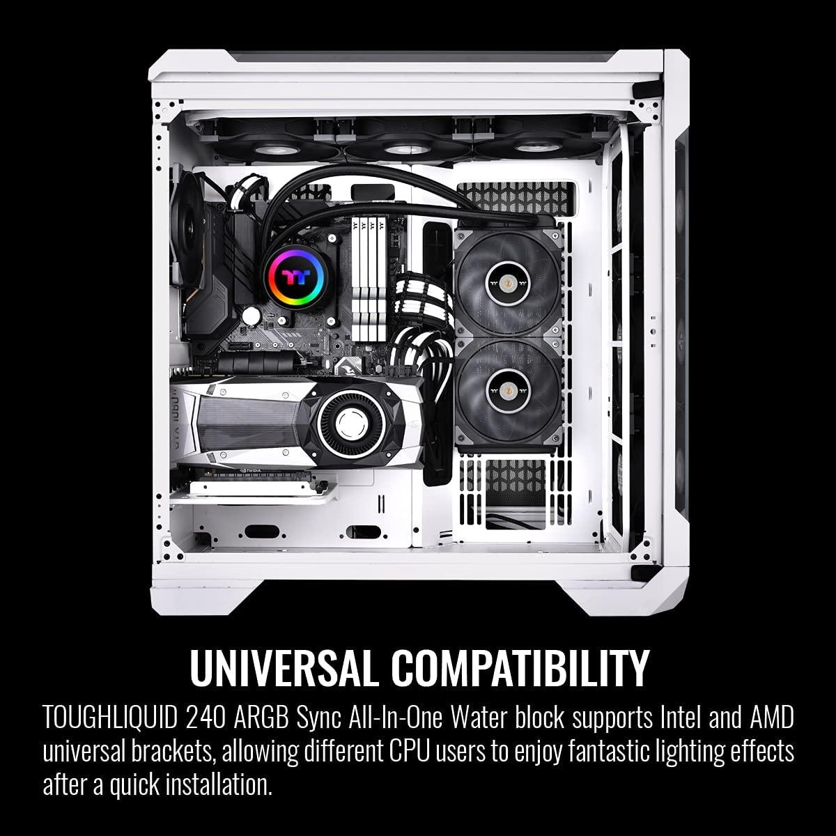 Thermaltake Thermaltake TOUGHLIQUID 240 ARGB Motherboard Sync All-in-One Liquid CPU Cooler, AMD (AM5/AM4) / Intel (LGA 1700/1200), 240mm High Efficiency Radiator CL-W319-PL12BL-B