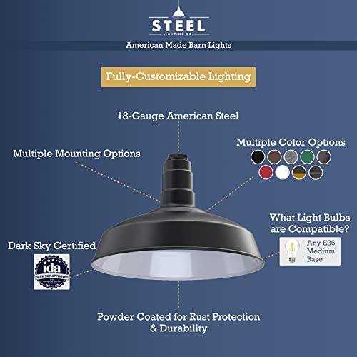 Steel Lighting Co. Steel Lighting Co. Carson Barn Light | Ceiling Mounted Pendant | 16 inch Dome | 12 inch Stem | Industrial Style Steel Light Made in America | White Exterior/White Interior