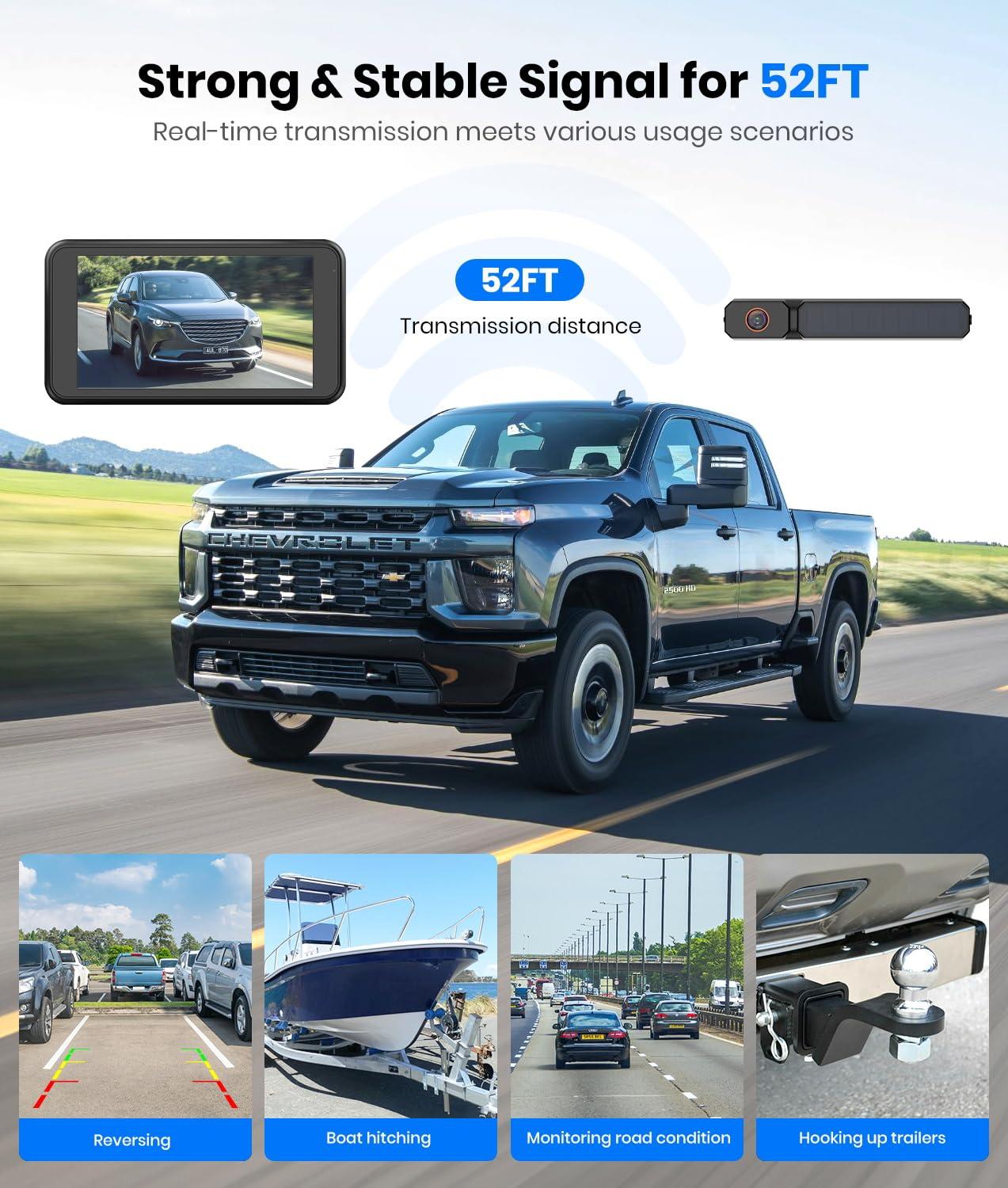 AUTO-VOX AUTO-VOX Solar Wireless Backup Camera with 5" 1080P Monitor: 5000mAh Battery 2 Mins DIY Installation & 2 Split Screen Back Up Camera, IP69K Waterproof Reverse Camera for Car, Van, SUV, Truck, Trailer