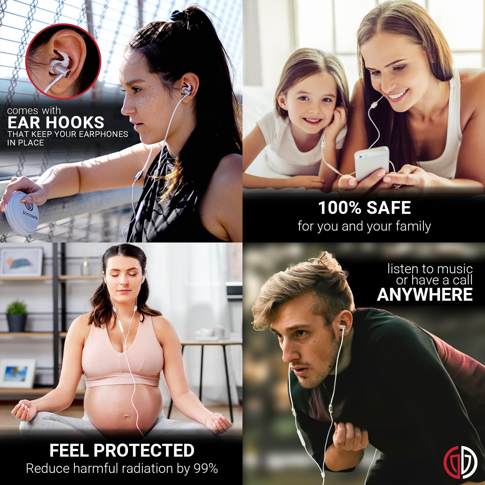 ATMOSURE ATMOSURE Air Tube Headphones Anti Radiation EMF Free Headphones with Carry Case, Microphone, Volume Control, Clipper and Set of Ear Tips