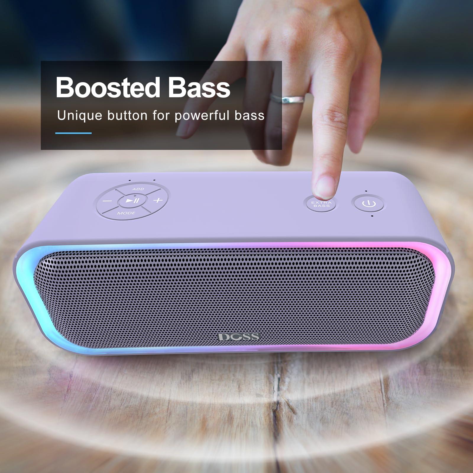 DOSS DOSS SoundBox Pro Bluetooth Speaker with 20W Stereo Sound, Active Extra Bass, IPX6 Waterproof, TWS Pairing, Multi-Colors Lights, 20H Playtime, Portable for Beach, Outdoor-Purple