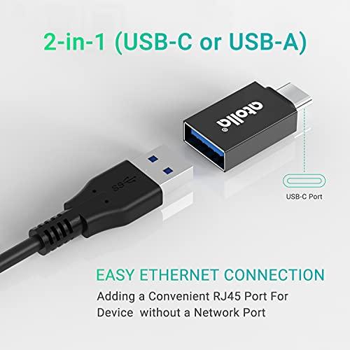 Bauihr USB 3.0 Hub Ethernet with USB C Adapter, 3 Port USB 3.0 Splitter Gigabit Ethernet Hub + USB C HUB Network RJ45 1000Mbps USB Extender
