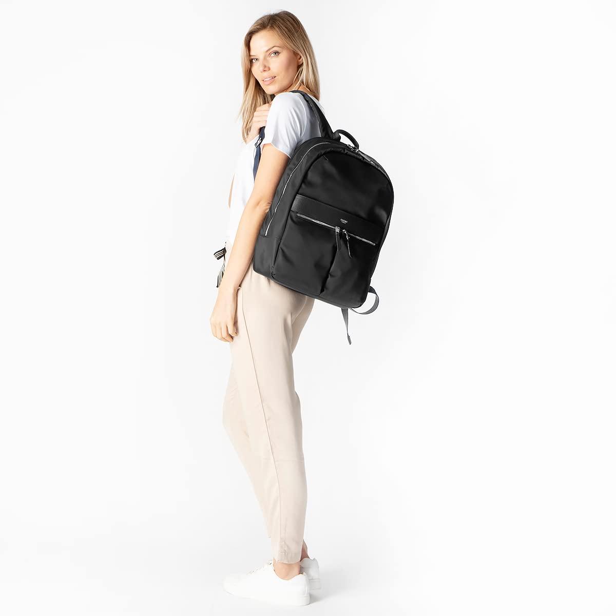 KNOMO KNOMO Beaufort 15.6" Laptop Backpack Work Bag Purse Large Travel Rucksack with Silver Zip, Black