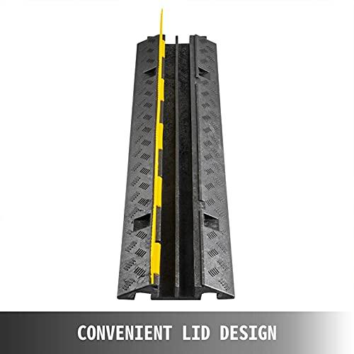 DOPORA Rubber Speed Bump Cable Ramp Hose Protector Driveway Modular Heavy Duty Bumps Garage Gravel Roads Asphalt Concrete 2-Channel 11000lbs Protective Wire Cord Traffic,96.9x35.3x6.7cm