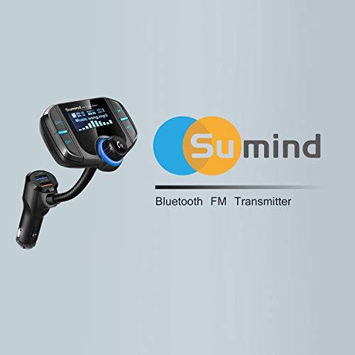 Sumind (Upgraded Version) Bluetooth FM Transmitter, Sumind Wireless Radio Adapter Hands-Free Car Kit with 1.7 Inch Display, QC3.0 and Smart 2.4A Dual USB Ports, AUX Input/Output, TF Card Mp3 Player