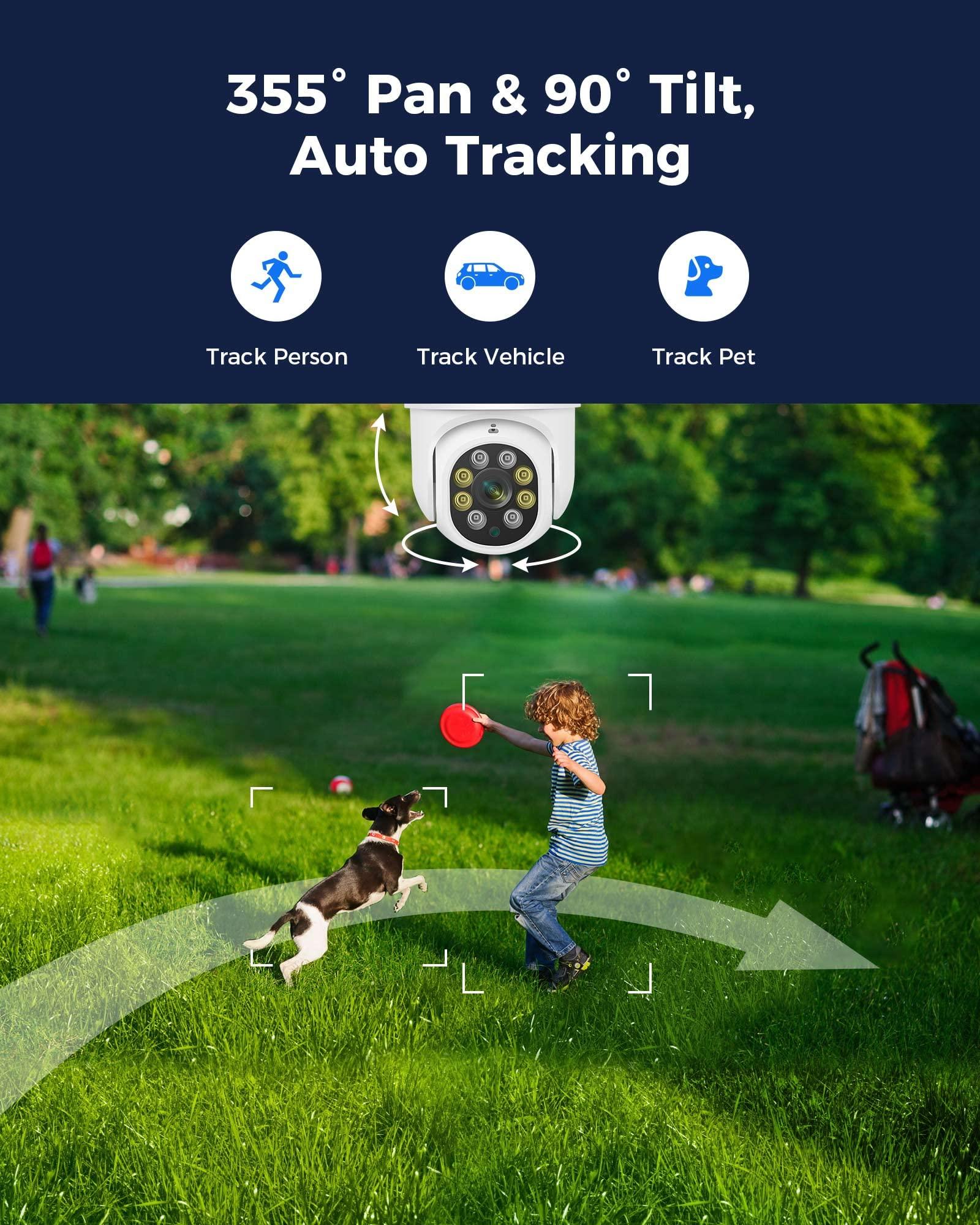 Hiseeu Hiseeu 2Pcs 5MP Security Camera PTZ Wireless Cameras Two Way Vioice Surveillance Camera Full Color Night Vision, IP66 Waterproof 24/7 Record for Outdoor Home Security Compatible Alexa