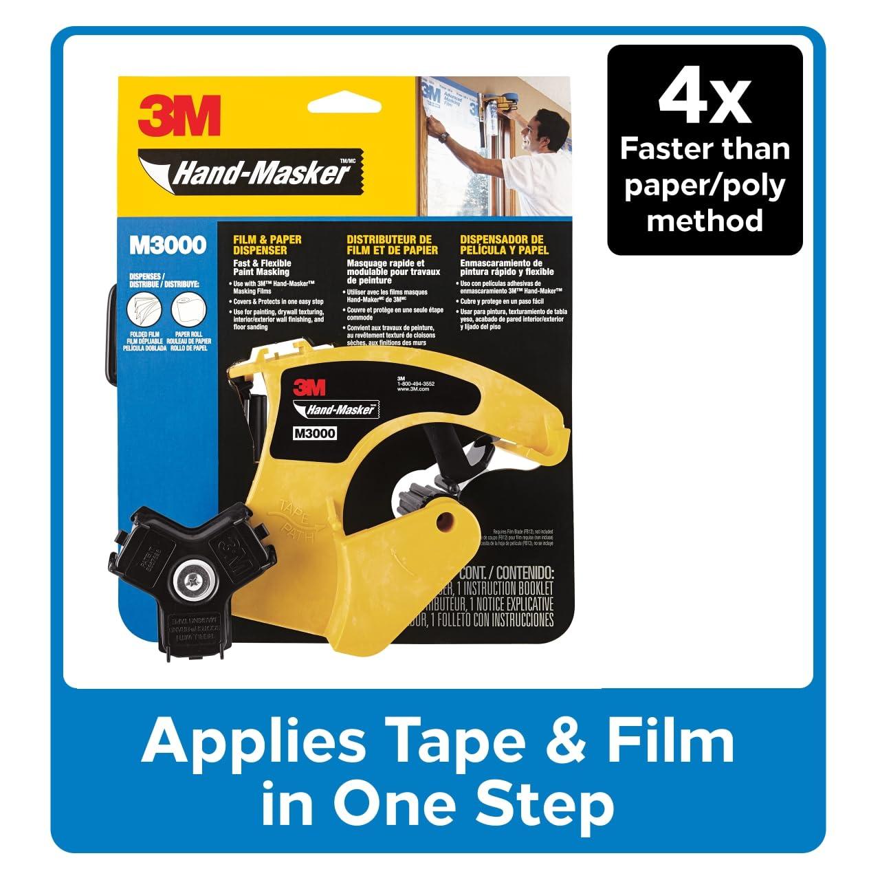3M 3M Hand Masker M3000 Tape Dispenser, Film & Tape, Applies Painter\'s Tape to Masking Film or Paper in One Continuous Application, Compact & Lightweight Design, Saves Time When Preparing For Painting