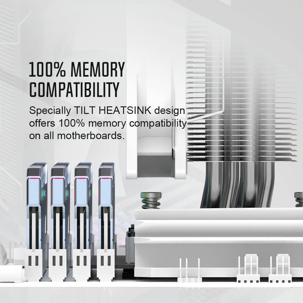 ID-COOLING ID-COOLING SE-214-XT ARGB White CPU Cooler 4 Heatpipes CPU Air Cooler ARGB Light Sync with Motherboard(5V 3-PIN Connector) CPU Fan for Intel/AMD, LGA 1700 Compatible for Desktop