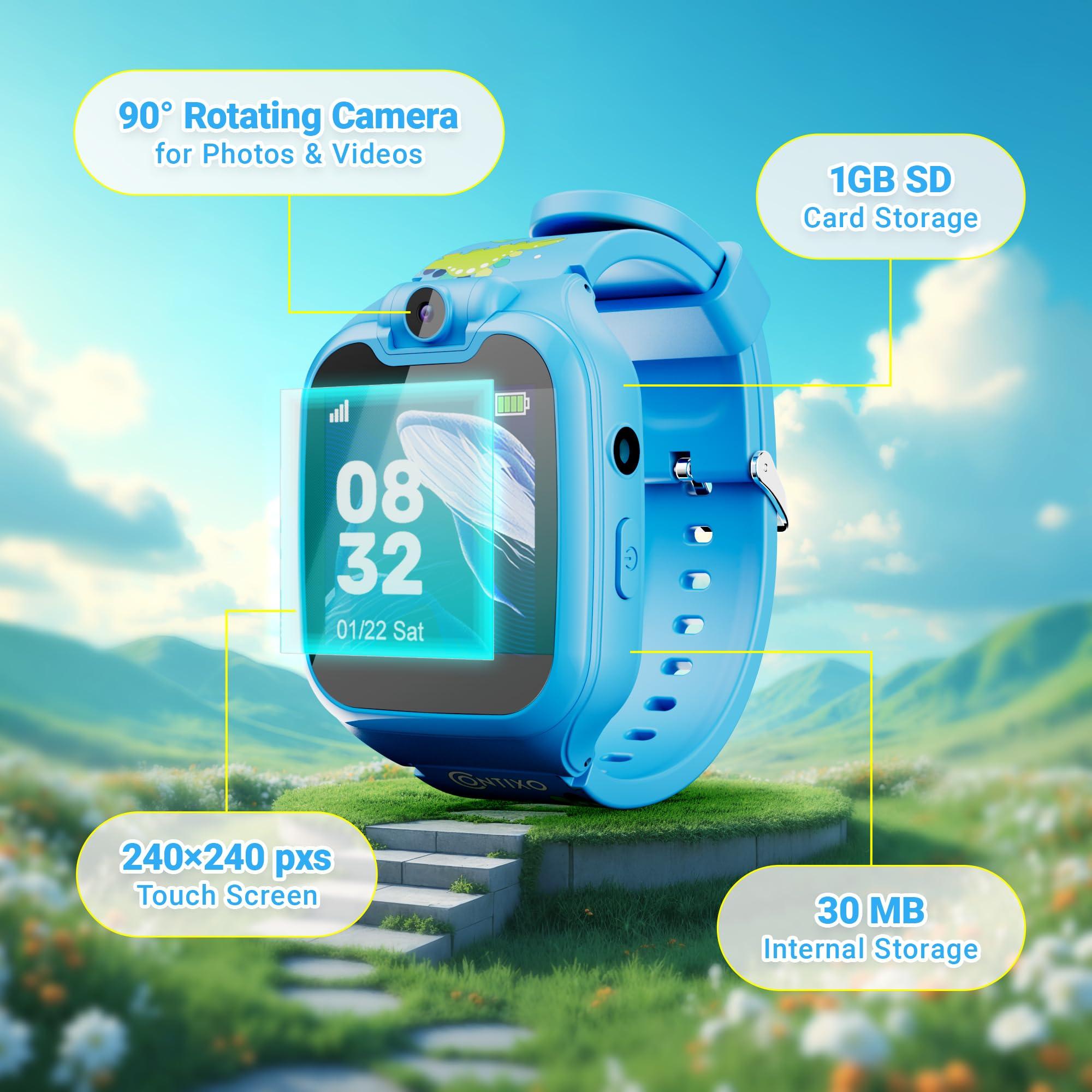 Contixo Contixo Kids Smart Watch-HD Touch Screen Educational Smartwatch with Camera, Video & Audio Recording, MP3 Music Player for Kids 3-12 Year Old Boys and Girls Children-Blue