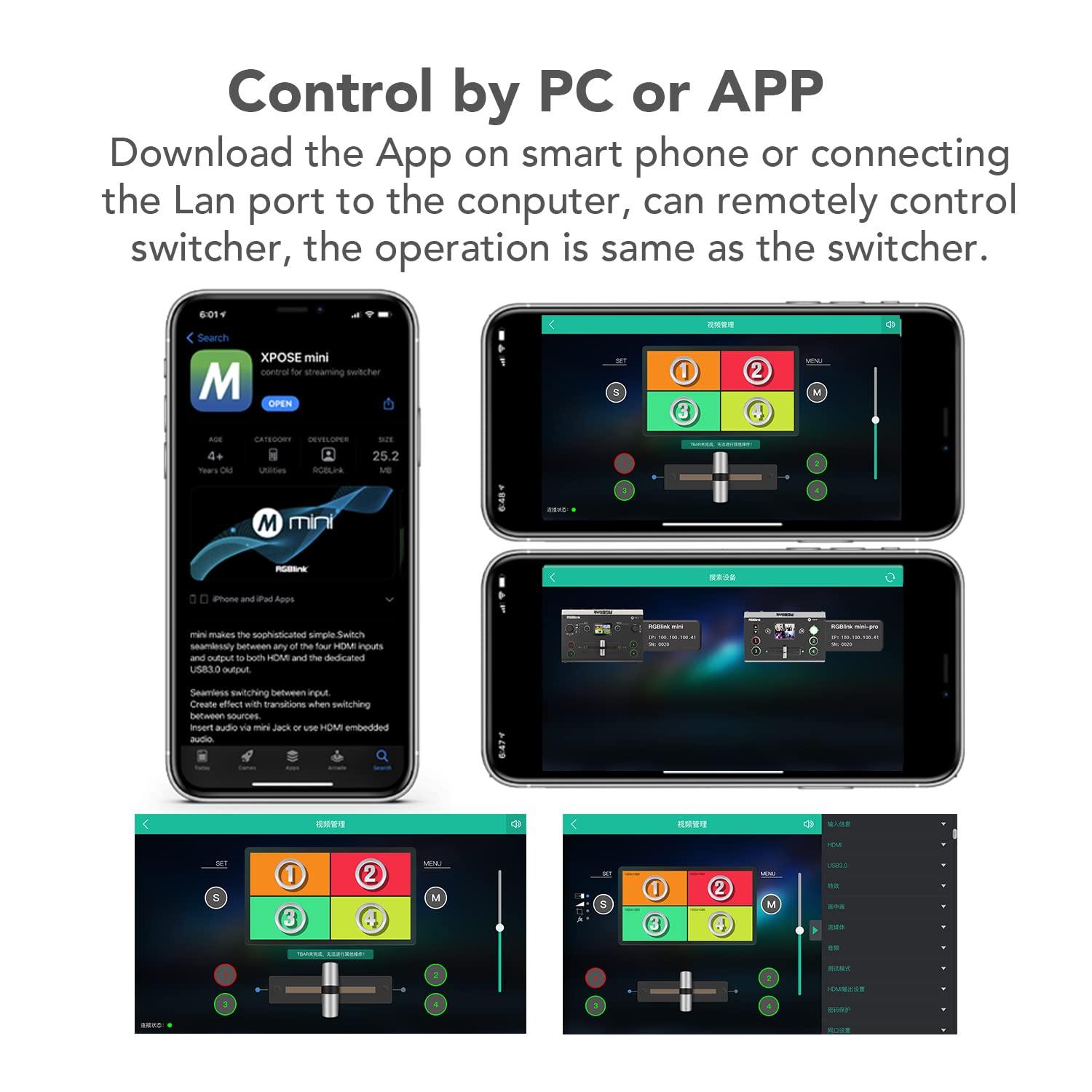 RGBlink RGBlink Mini-pro Multi Camera Video Mixer Switcher with On-Board Monitor 4K HDMI Live Streaming Switcher Chroma Key Logo Overlay USB3.0 Output for Church, Webinars, Weddings, Social Events