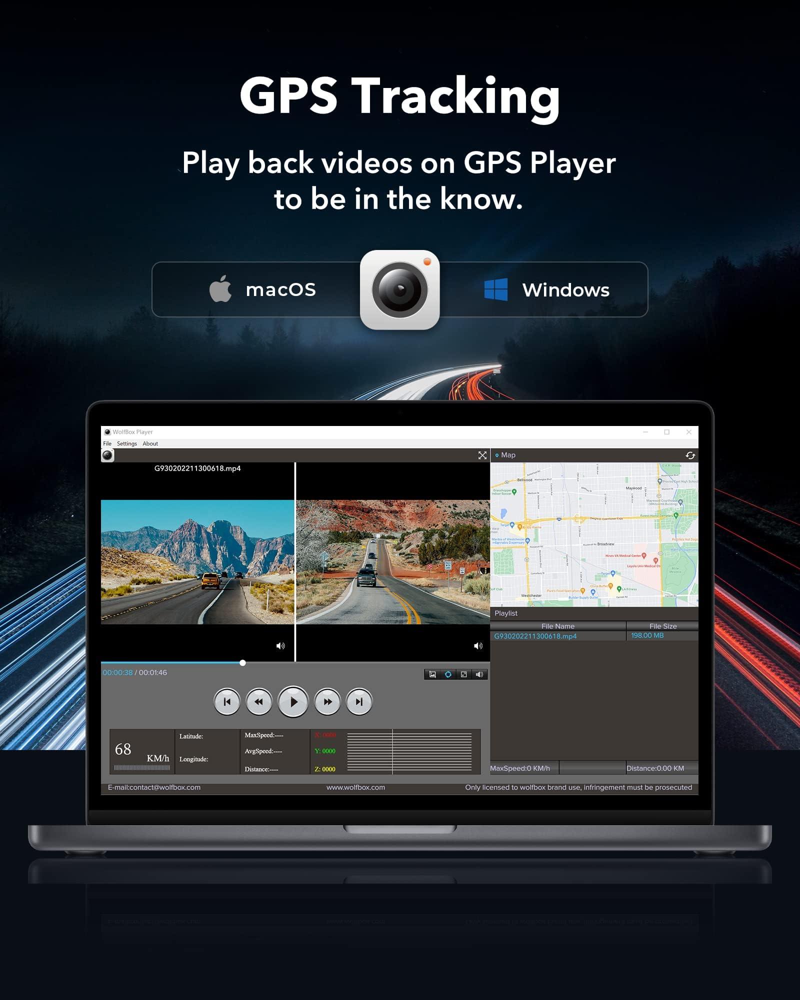 WOLFBOX WOLFBOX G930 10'' Rear View Mirror Camera with 5.8GHz WiFi, 4K Dash Cam Front and Rear with WDR, Touch Screen Rearview Mirror Backup Camera, Parking Monitor, Reverse Assist, Includes 64GB Card & GPS