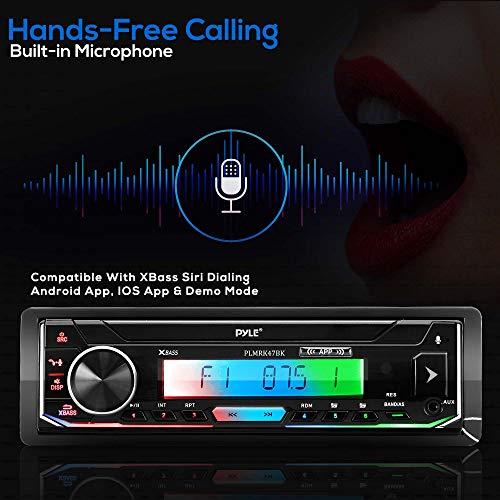 Pyle Pyle Bluetooth Marine Receiver Stereo & Speaker Kit 300W Single DIN Boat Marine Head Unit l LCD, Mic, Hands-Free Calling, AUX, MP3/USB/SD, AM/FM Radio, Remote - PLMRK47BK (Black)