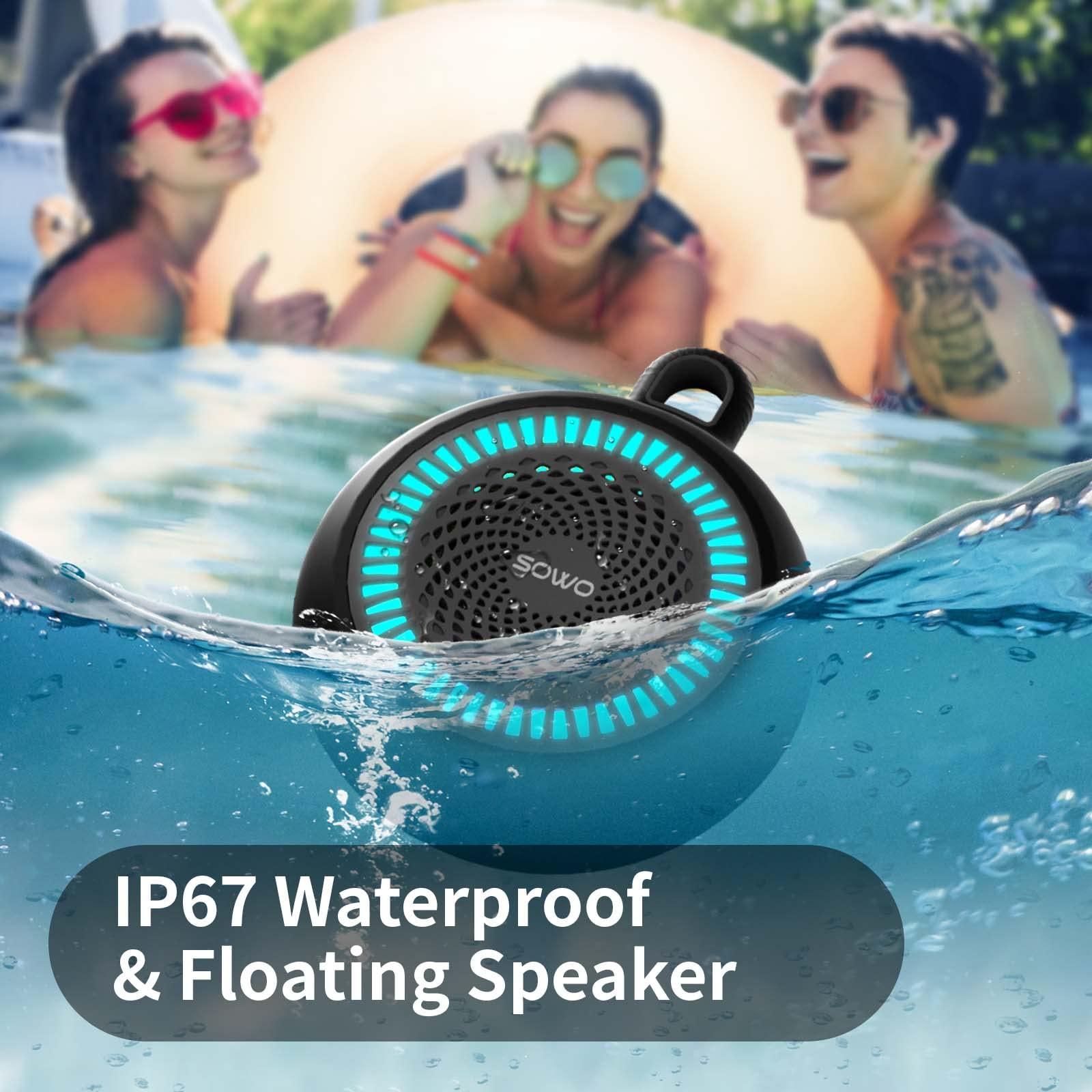 SOWO SOWO Bluetooth Shower Speaker Waterproof - Small Portable Speaker Wireless with Louder Volume and Powerful Bass - Colorful Lights and 10H Playtime - Lightweight with Carabiner and TWS - Blue