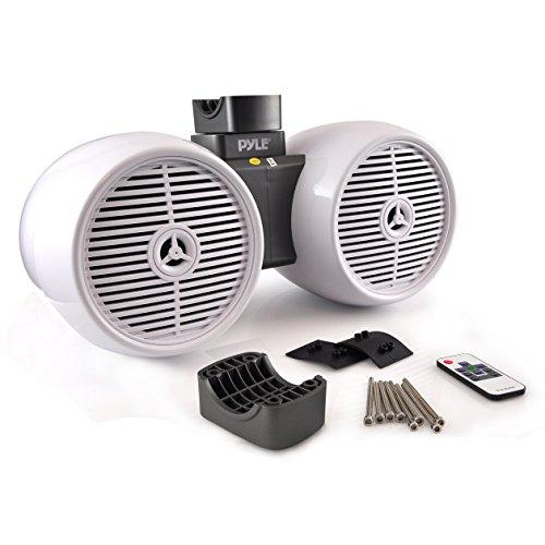 Pyle Pyle Marine Wakeboard Tower Speakers - Waterproof 6.5” Dual Subwoofer Speaker Set & 1.0” Tweeters, LED Lights and 400 Watt Power - 2-Way Boat Audio System w/Mounting Bracket-PLMRWB852LEW (White)