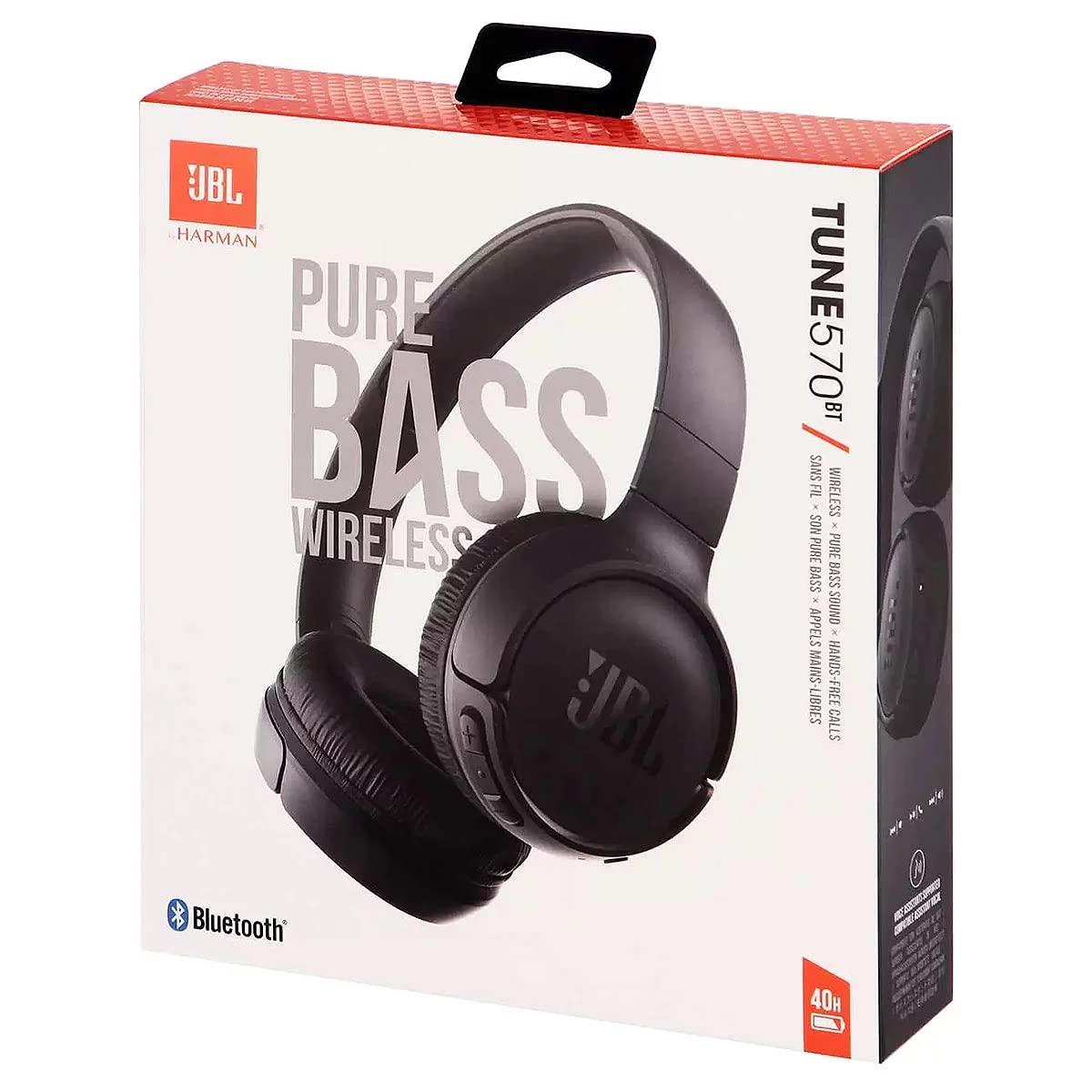 JBL JBL Tune 570BT On-Ear Wireless Bluetooth Headphones with Pure Bass Stereo Sound, Includes Cleaning Cloth - Black(JBLT570BTBLKAM-CC)