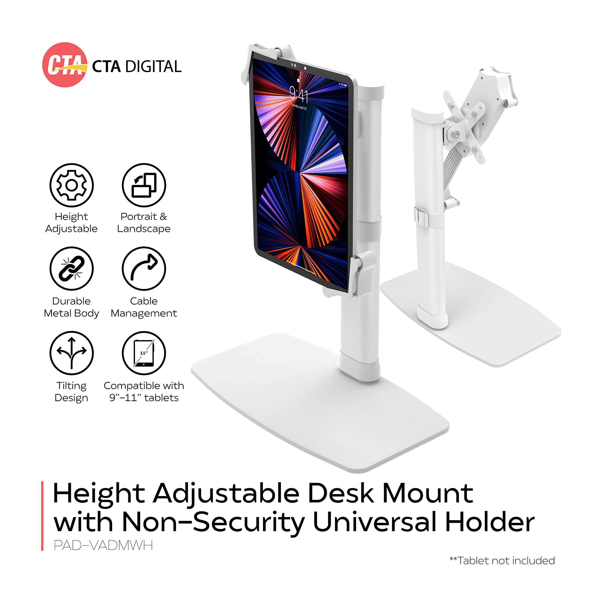 CTA Digital Slim Kiosk Holder for Tablets CTA Height Adjustable Universal Desk & Kiosk Holder for Samsung - Microsoft & More 8.6 - 15.5-inch Tablets - White - (PAD-VADMWH)