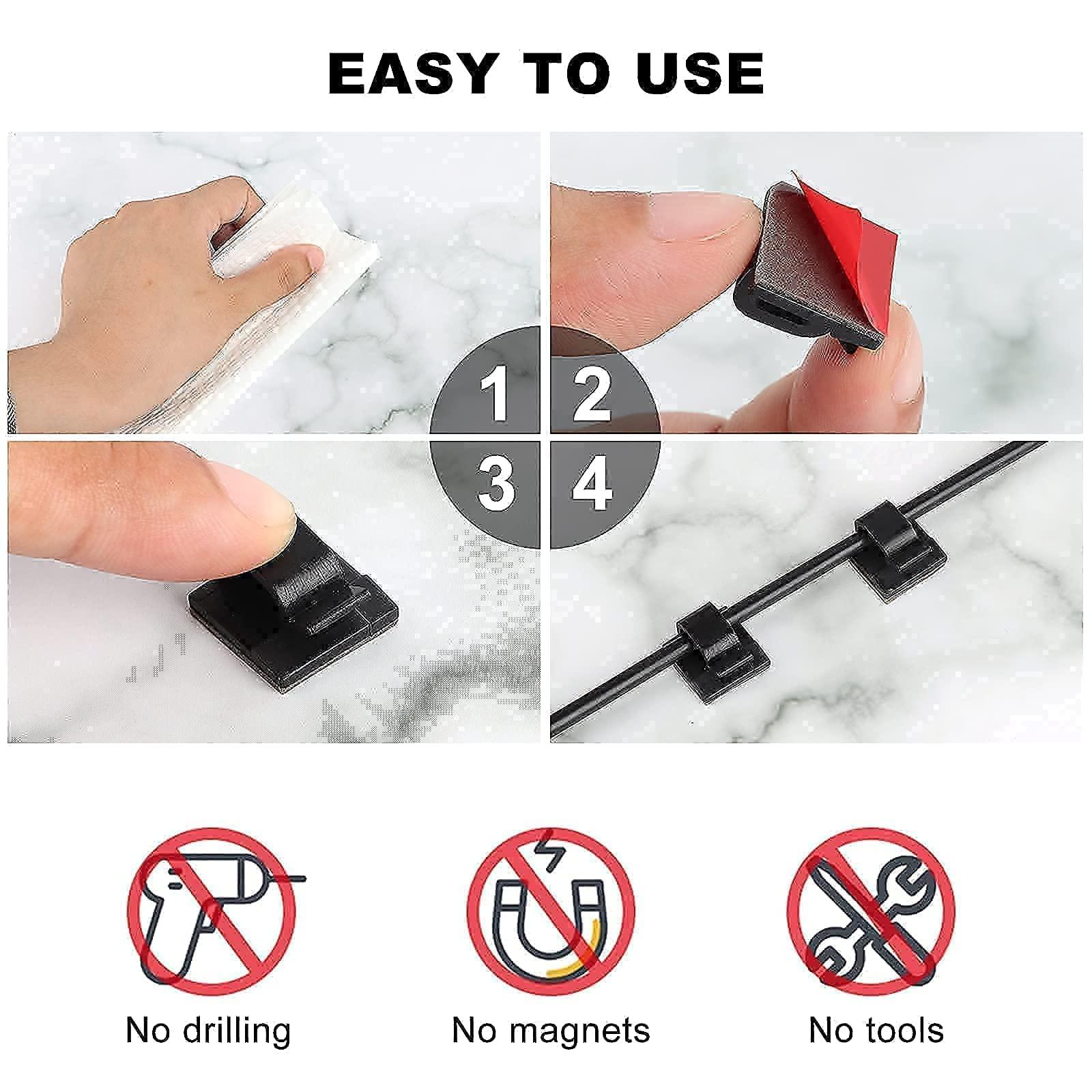 TidyHelper Cable Clips (120 PCS), 50 PCS White Cable Clips Adhesive & 50 PCS Adhesive Cable Clips Black & 20 PCS Wire Clips with Nail, Cord Clips Wire Holders for The Wall, Under Table Cable Management Clips