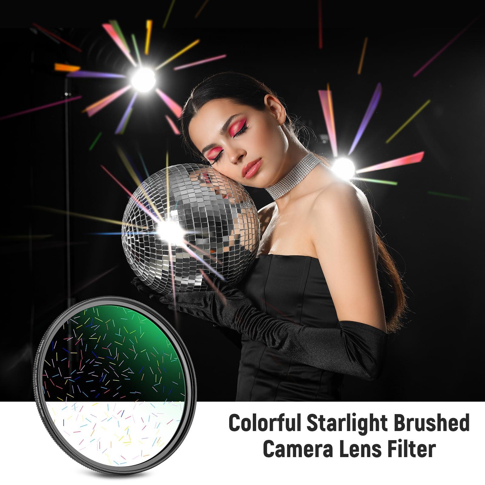 NEEWER NEEWER 72mm Colorful Starlight Brushed Camera Lens Filter, Special Effects Filter with Anamorphic Flare, Shinning Starburst Lens Filter, Photography Prism Lens Filter, Camera Lens Accessory