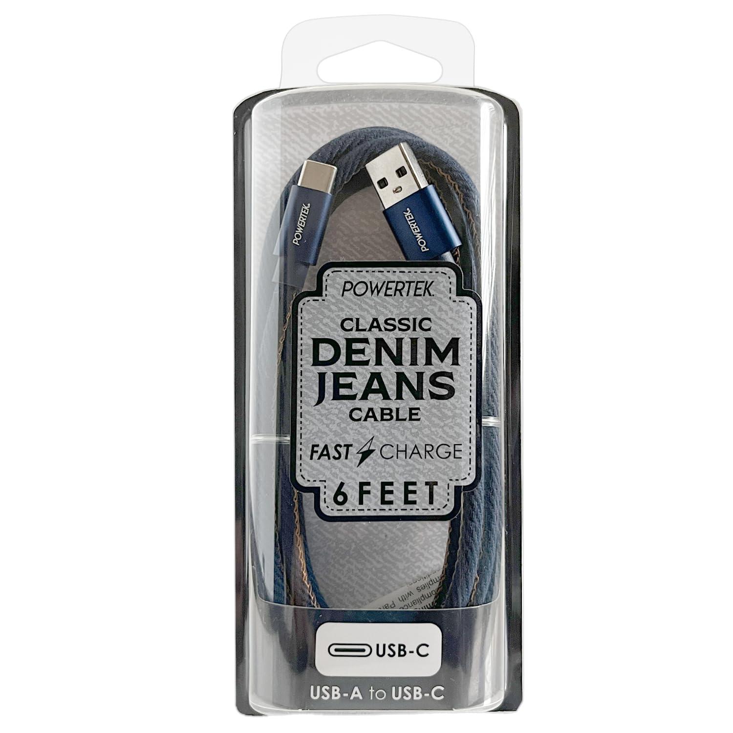 LIQUIPEL LIQUIPEL Powertek Type-C Fast Charger Cable, 6ft USB to Type-C for Galaxy, MacBook, and More, Denim (Dark Blue)