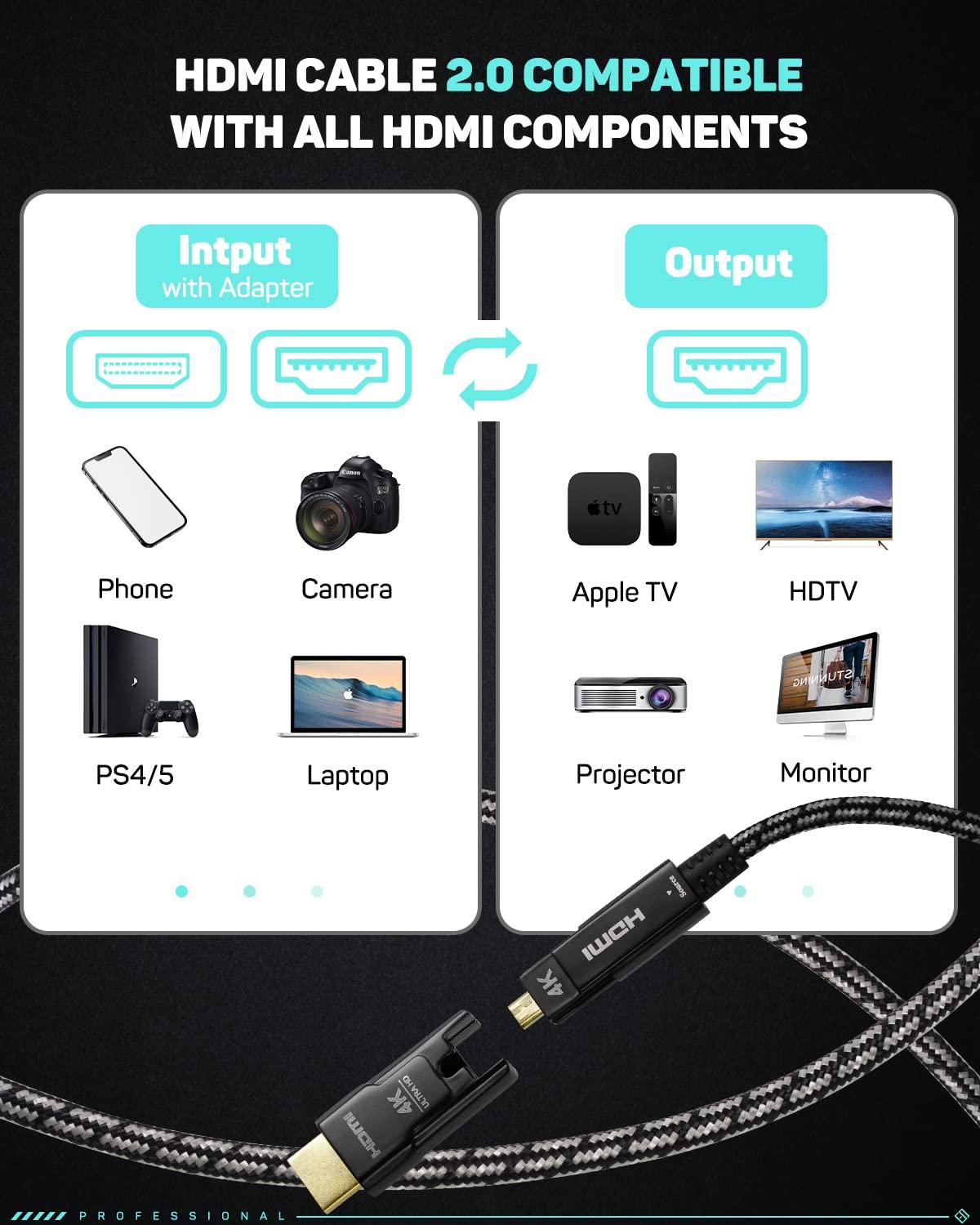 IFOOTAGE IFOOTAGE 4K HDMI Cable, 50FT/15M, Displayport to HDMI Cable with HDMI Adapter, HDMI 2.0/4K@60Hz/18Gbps/Ultra HD/ARC/Dynamic HR, Long HDMI Cable, Compatible with Camera/Camcorder/Laptop/PS4/PS5