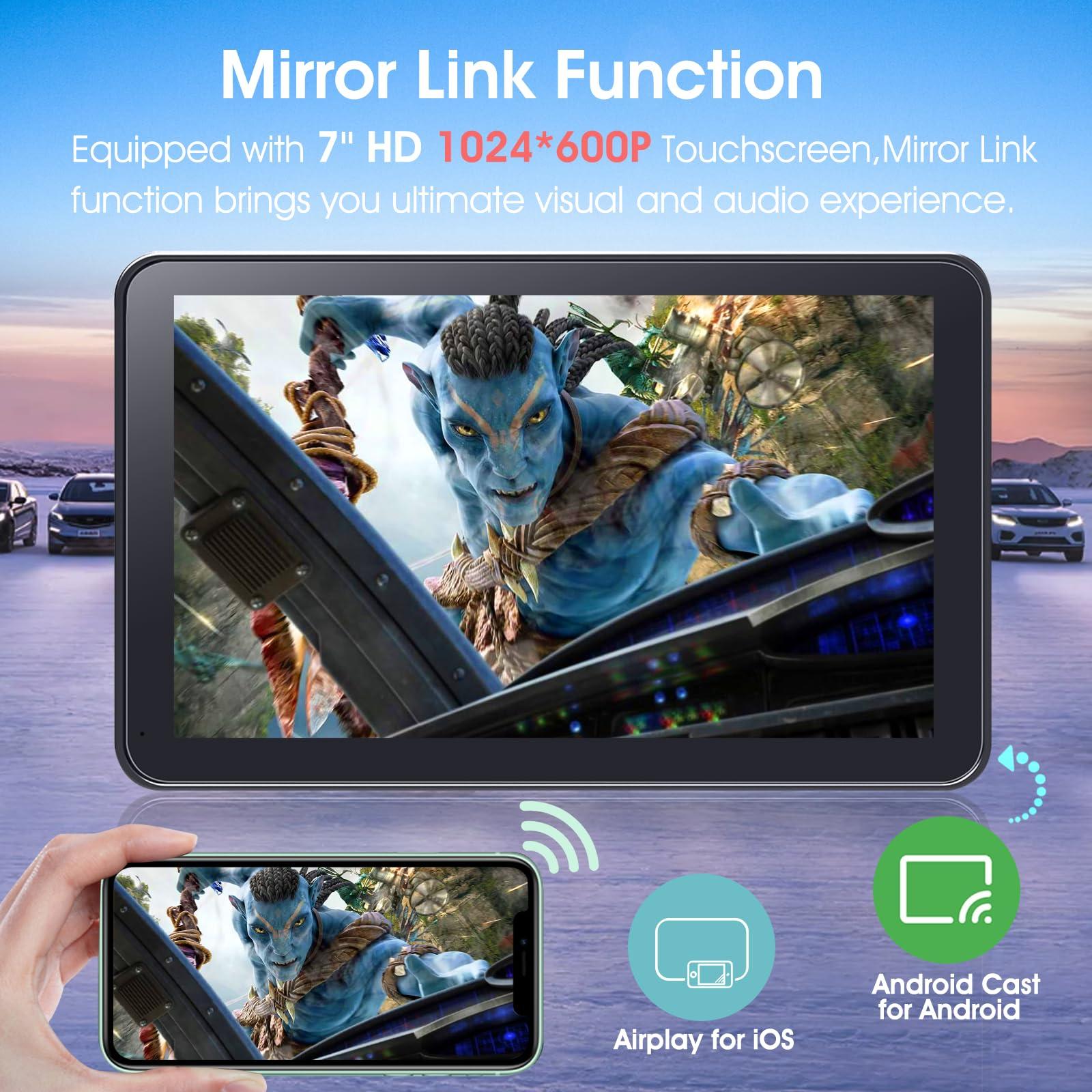 PASLDA Wireless CarPlay Screen for Car, 7" HD Portable Stereo Touchscreen with Apple CarPlay & Android Auto, CarPlay Screen with Backup Camera, Mirror Link, Bluetooth, Navigation for All Vehicle