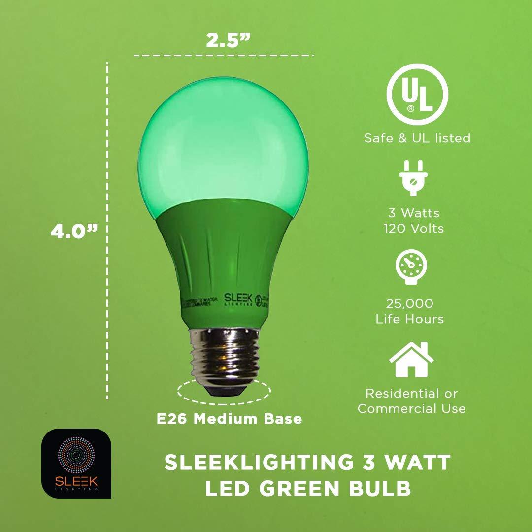 SLEEKLIGHTING SLEEKLIGHTING LED A19 Green Light Bulb, 120 Volt - 3-Watt Energy Saving - Medium Base - UL-Listed LED Bulb - Lasts More Than 20,000 Hours