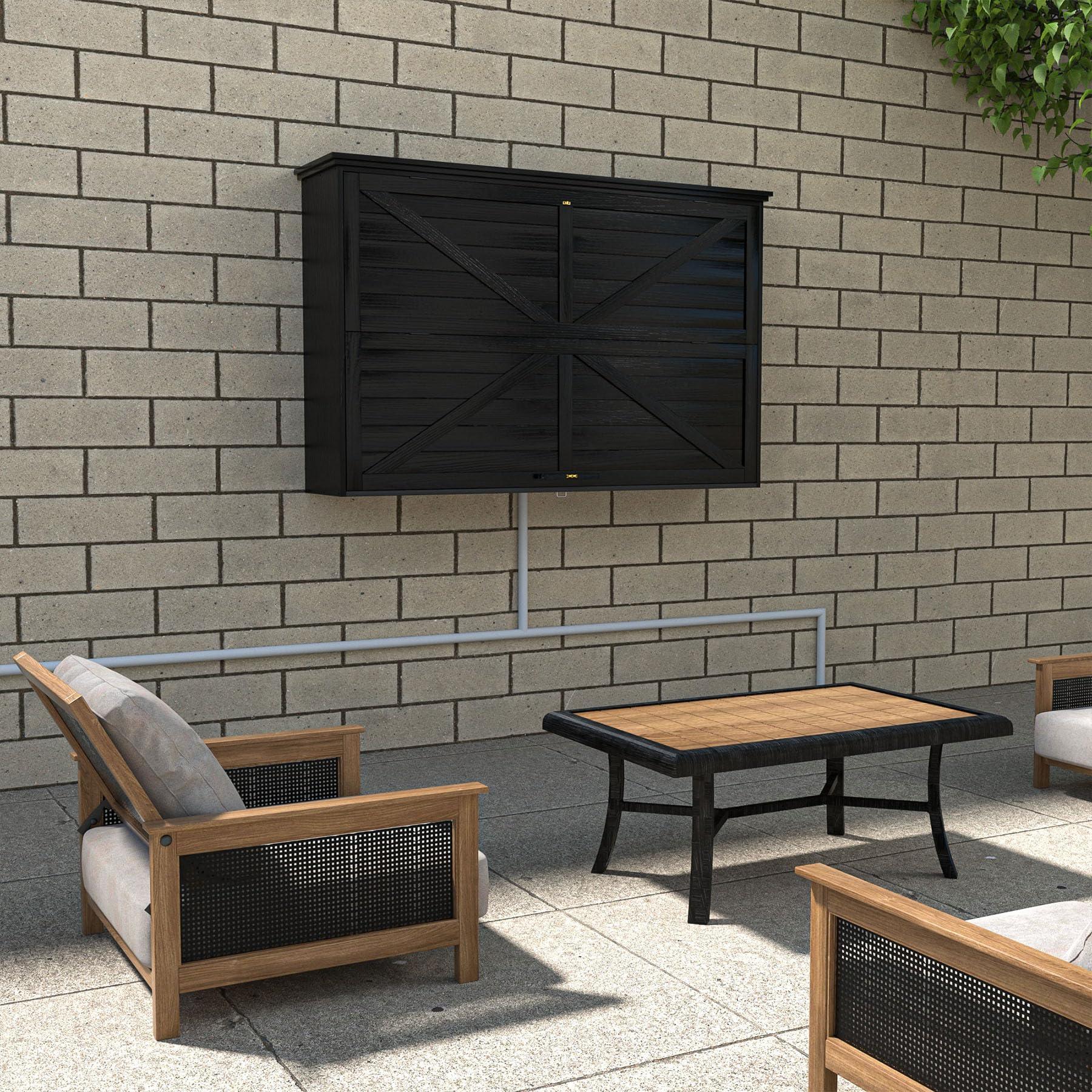 GDLF GDLF Outdoor TV Enclosure, 55-Inch Solid Wood Weatherproof TV Cover with Premium Dual-Arm Mount (Fits 44-55 inch), Black