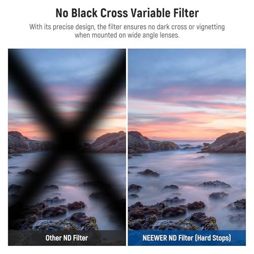 NEEWER NEEWER 62mm True Colors Hard Stop Variable ND Filter ND2-32 (1-5 Stops) Limited Neutral Density Filter, Multi Coated HD Optical Glass/No X Cross/Aluminum Frame/Water/Scratch/Fingerprint Resistant