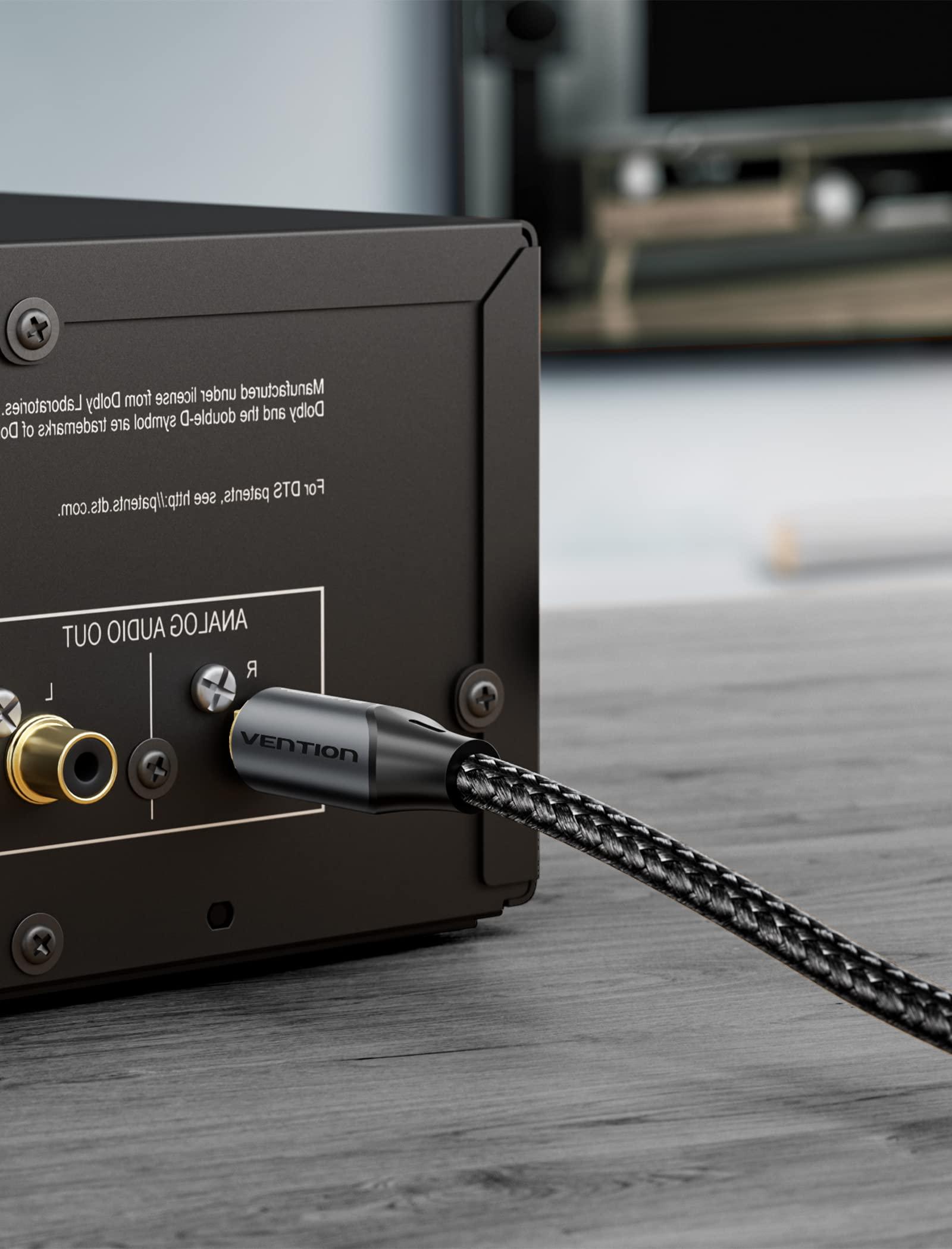 VENTION VENTION Digital Optical Audio Cable Nylon Braided Fiber, Slim Metal Case, Gold Plated Plug, 6.6 ft Toslink Fiber Optic Audio Cable for Sound Bar TV PS4 Samsung Vizio Bose LG