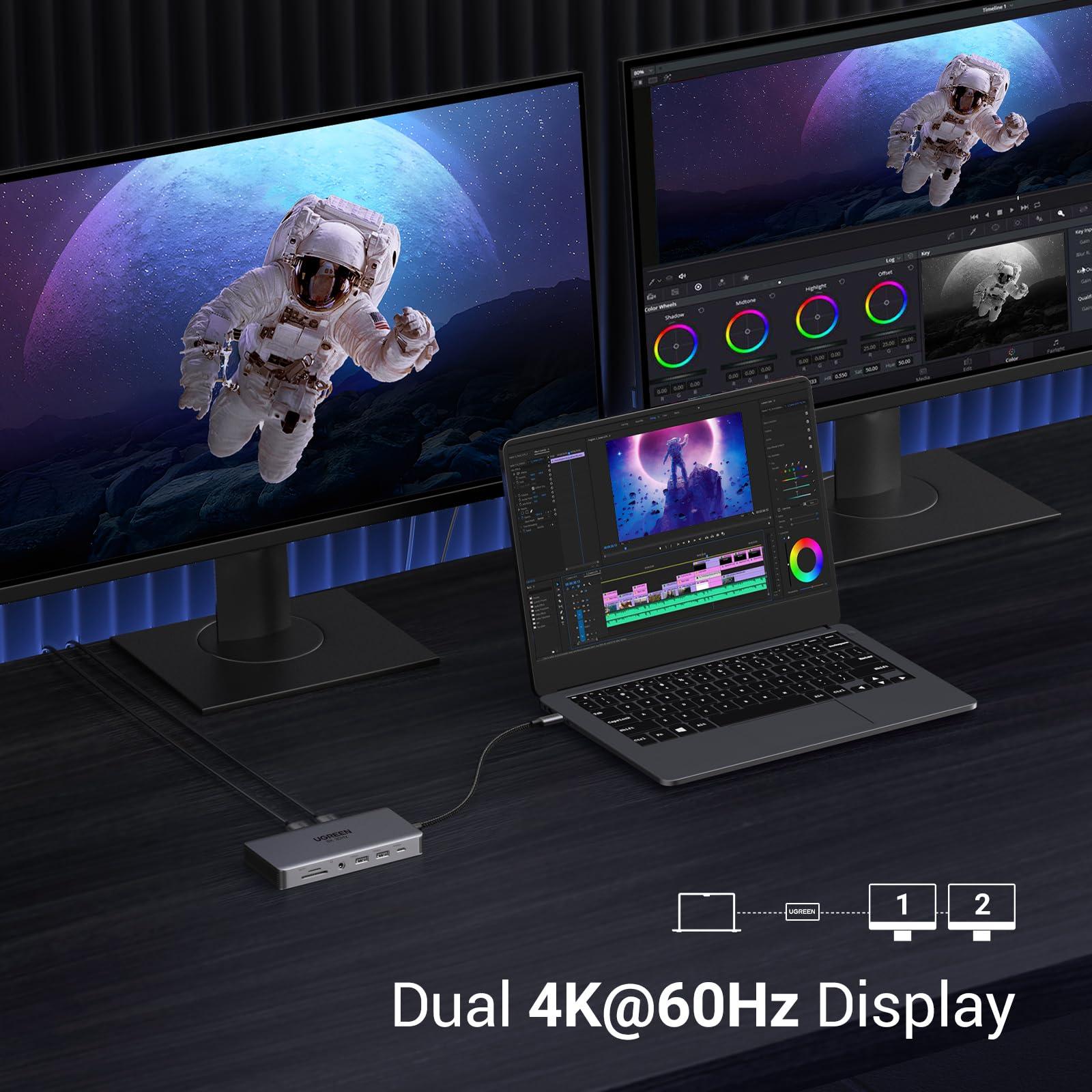 UGREEN UGREEN Revodok Pro 211 Laptop Docking Station 11 in 1 USB C Dock Dual HDMI 4K@60Hz Single 8K@30Hz 10Gbps Data Port 100W PD Gigabit Ethernet, SD/TF Card Reader Compatible for Thinkpad, Zenbook and more