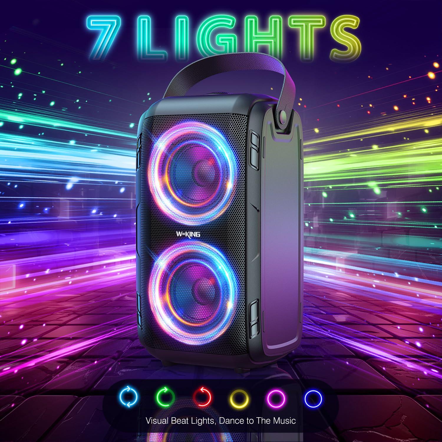 W-KING W-KING 80W Portable Party Boom Box Outdoor Wireless Bluetooth Speaker Loud Big Large with 2 Full-Range Drivers-Super Bass with Lights, IPX5, Huge 105dB Sound, 24H, U-Disk, TF, AUX, EQ