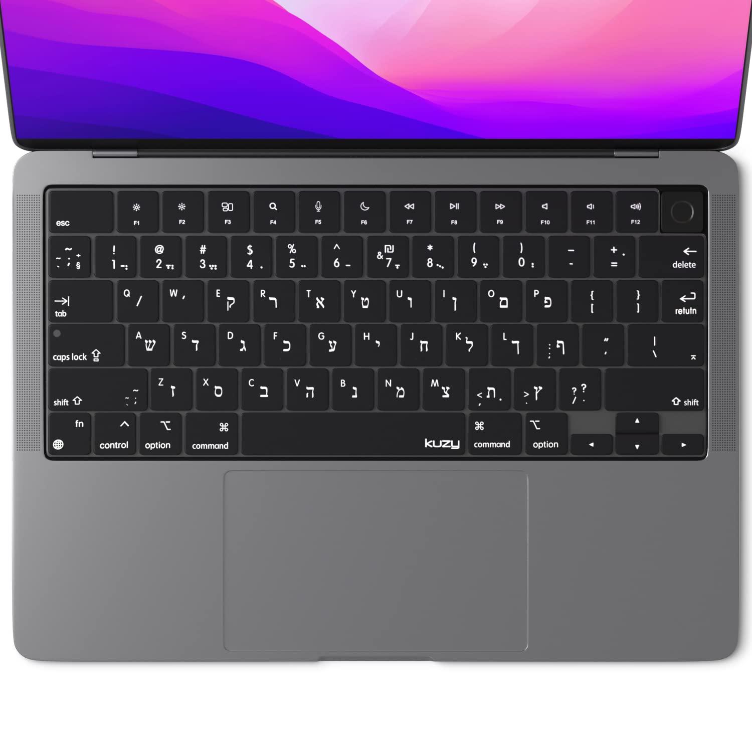 Kuzy Kuzy Hebrew MacBook Pro Keyboard Cover 2025 2024 2023 2022 14 inch 16" M4 M3 M1 M2 MacBook Air Keyboard Cover 13.6 inch 15" Silicone Skin Ultra Thin - US Version, Hebrew Language