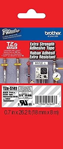 Brother Brother P-Touch Tzes141 Tze Extra-Strength Adhesive Laminated Labeling Tape, 3/4-Inch W, Black On Clear
