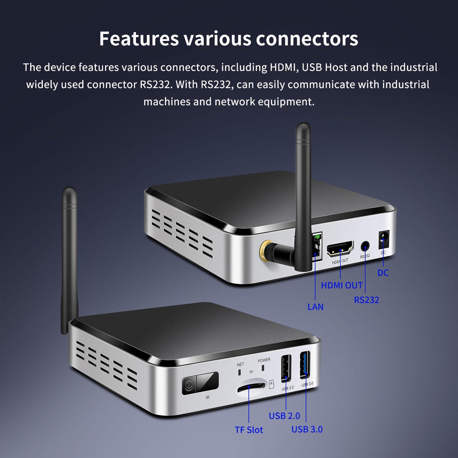 Geniatech Geniatech Android 11 Smart TV Box 4K, HDMI-in Digital Signage Player, Mini PC Wifi Bluetooth Video Player for Industrial/Commercial Advertising Menu Display