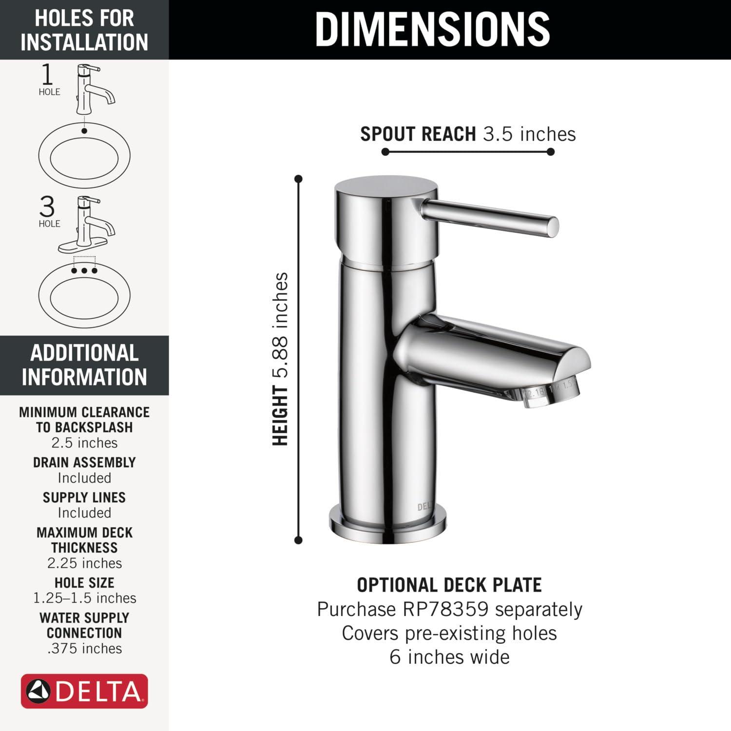 DELTA FAUCET DELTA 559LF-SSPP Modern Single-Handle Bathroom Faucet, 7.25 x 6.00 x 6.25 inches, Stainless