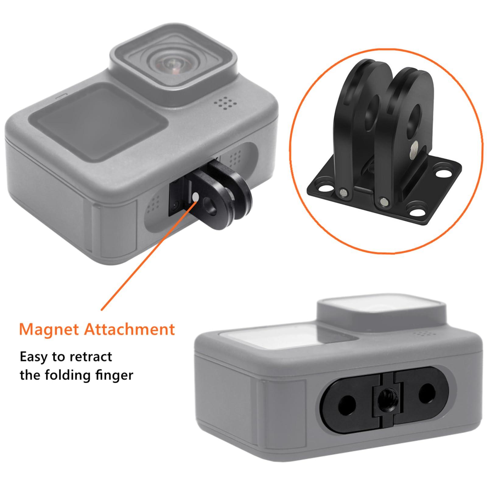 Besvalo Replacement Folding Fingers for Gopro, Magnetic Folding Mounting Base Adapter with Standard 1/4 Tripod Connector Port, Compatible with Gopro 12/11/10/9/8/Black/Max/Mini