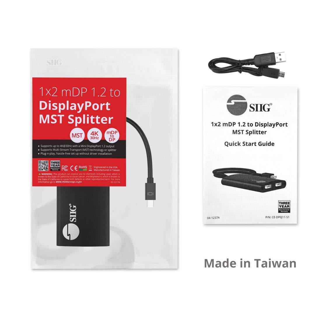SIIG SIIG 2-Port Mini DisplayPort 1.2 to 2 DisplayPort MST Hub Video Splitter, Not for HDMI, DisplayPort Daisy Chain Monitor, Not for MacOS, TAA Compliant (CE-DP0J11-S1)