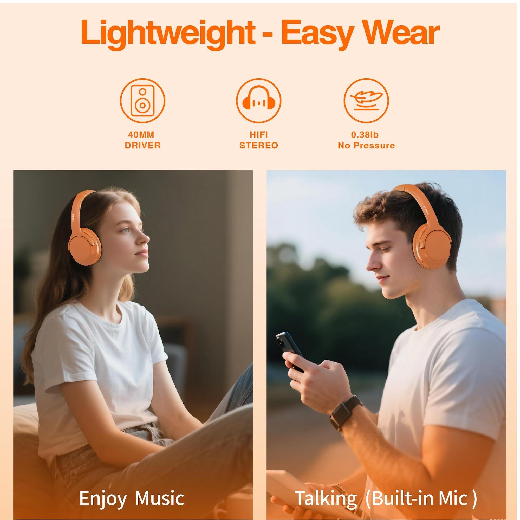 MIDOLA MIDOLA Bluetooth Headphones Over Ear 68H Playtime 6 EQ Wireless Headset with Microphone HiFi Stereo Foldable Lightweight Deep Bass for Travel Home Office Cellphone Orange