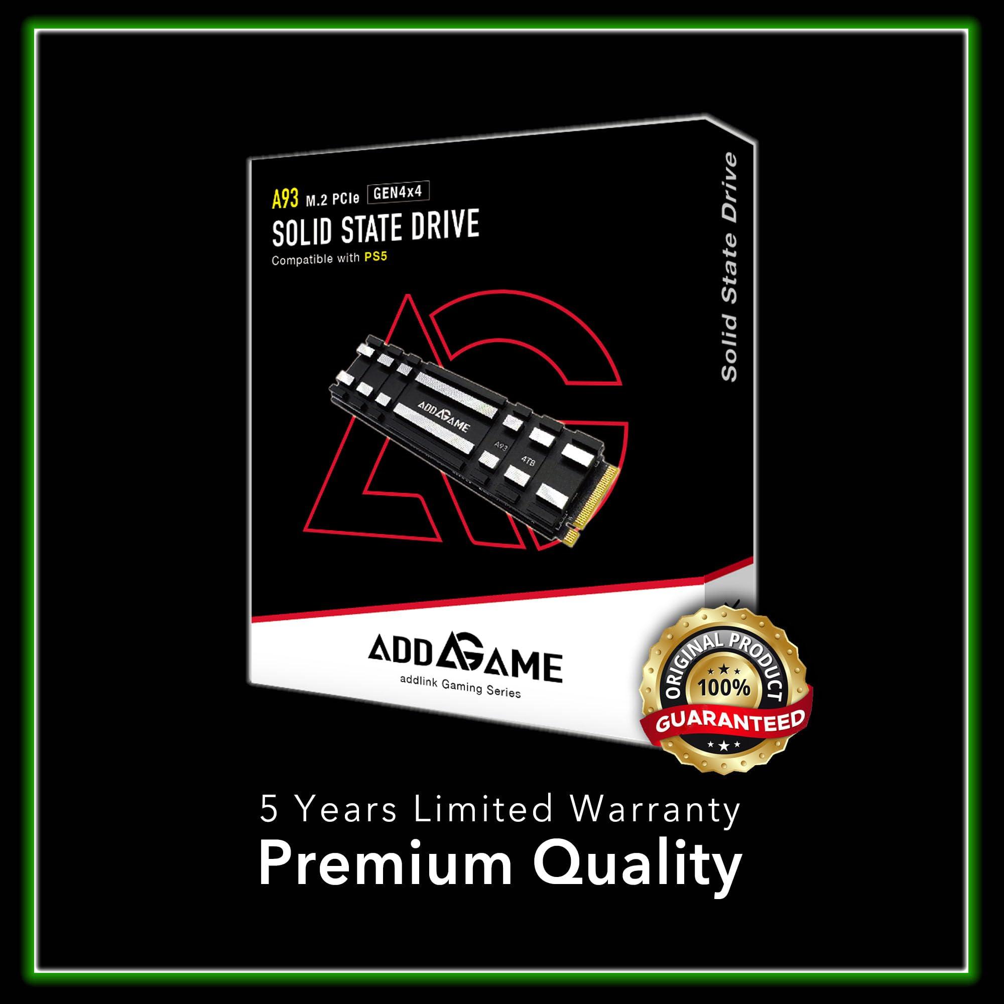 Addlink Addlink A93 2TB Storage Expansion for PS5 Console with Heatsink, Up to 7400mb/s, Gen 4 PCIe NVMe m.2 2280, SLC Cache Internal Hard Drive