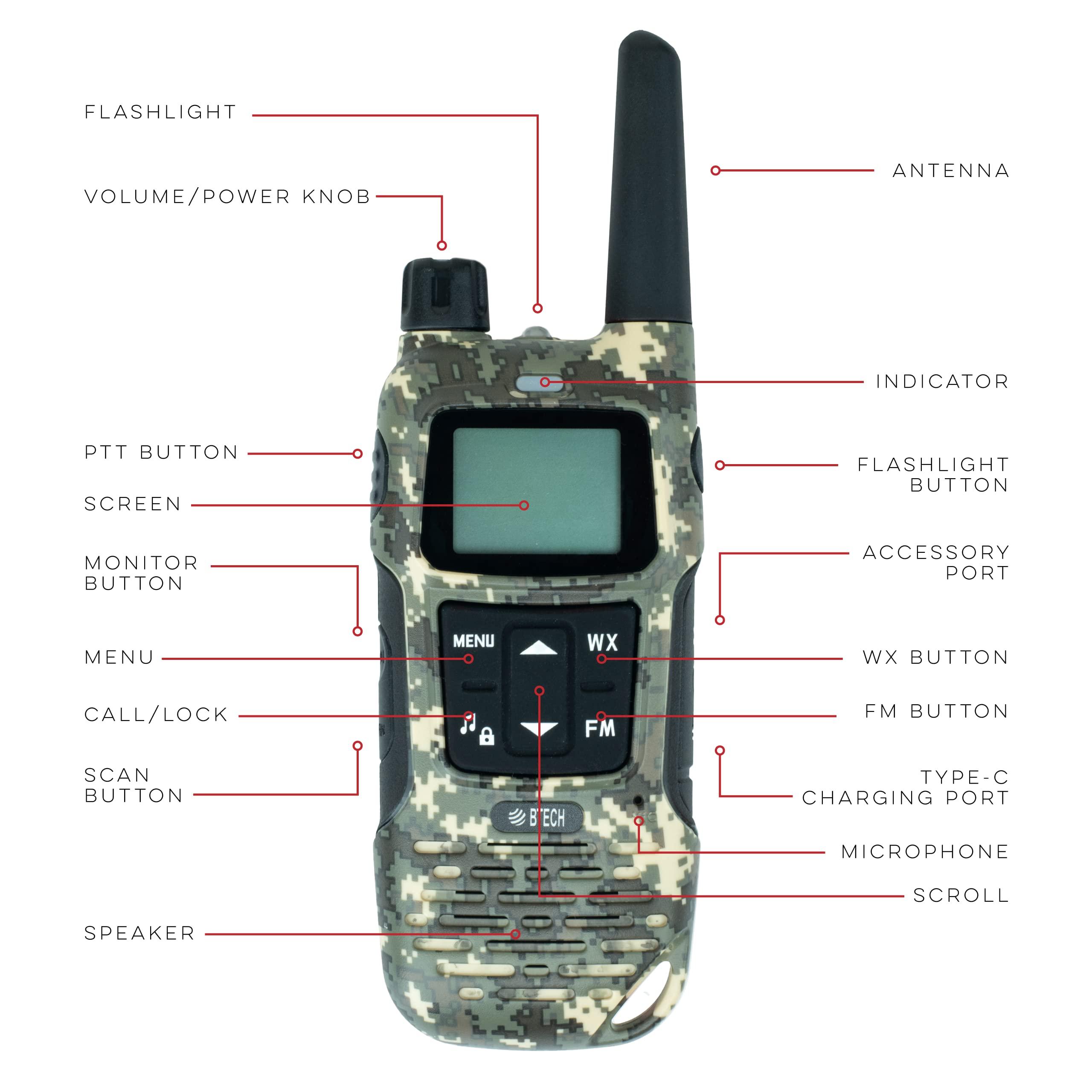 BTECH BTECH FRS-A1 2 Pack FRS CAMO Walkie Talkies, NOAA, High Output Two-Way Radio. USB-C Charging, Built in Flashlight, FM Radio, NOAA, and More