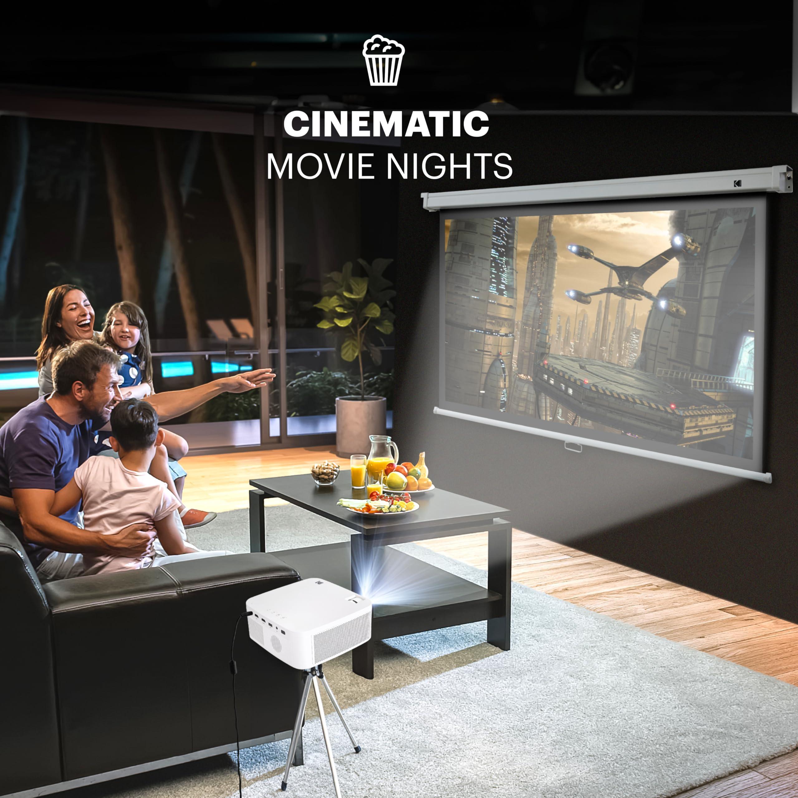 KODAK KODAK Manual Pull-Down White Projector Screen 80" Inch | Large 16:9 Office, Home Movie Theater Screen with Wall & Ceiling Mount Options, Easy-Clean Matte Fabric & Retractable Hanging Design | Indoor.