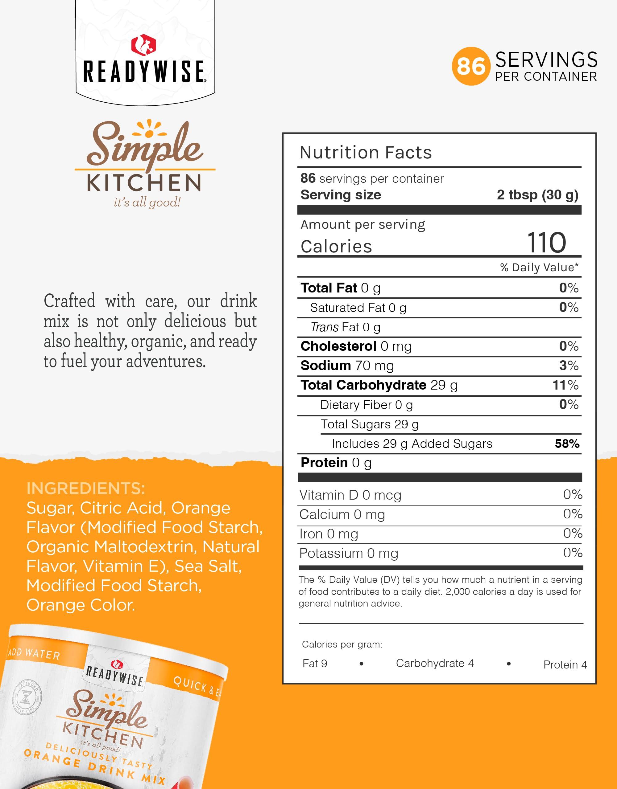 ReadyWise READYWISE - Simple Kitchen, Orange Drink Mix, 86 Servings, Healthy, Powdered Drink Mix, Healthy Drinks, Emergency Food Supply, 10 Can