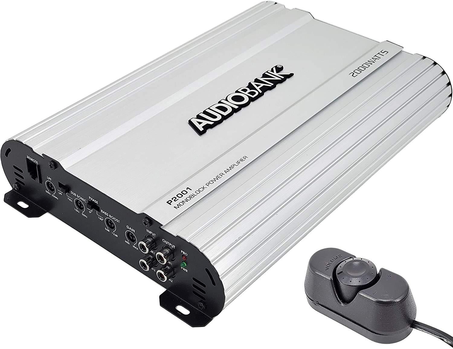 Audiobank Audiobank Monoblock 2000 WATTS Amp Class AB Car Audio Stereo Amplifier P2001 Heavy-Duty Aluminum Alloy Heatsink | Class A-B Operation Remote On/Off Circuit