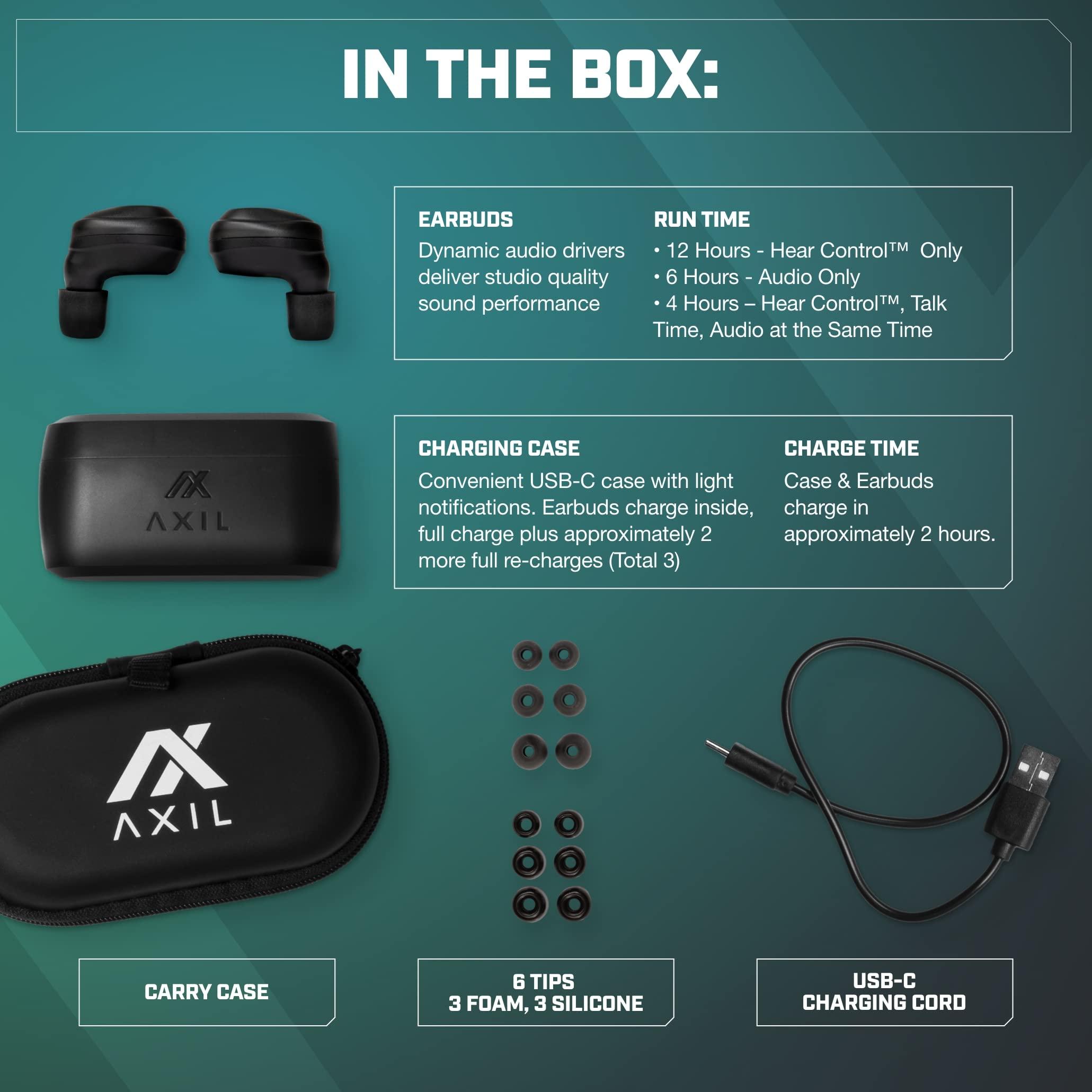 AXIL AXIL XCOR PRO Wireless Earbuds Bluetooth HearPRO Buds with Touch Control Bluetooth Enhancement Hearing Protection Dust & Water Resistant Wind Resistant True Wireless Earbuds.