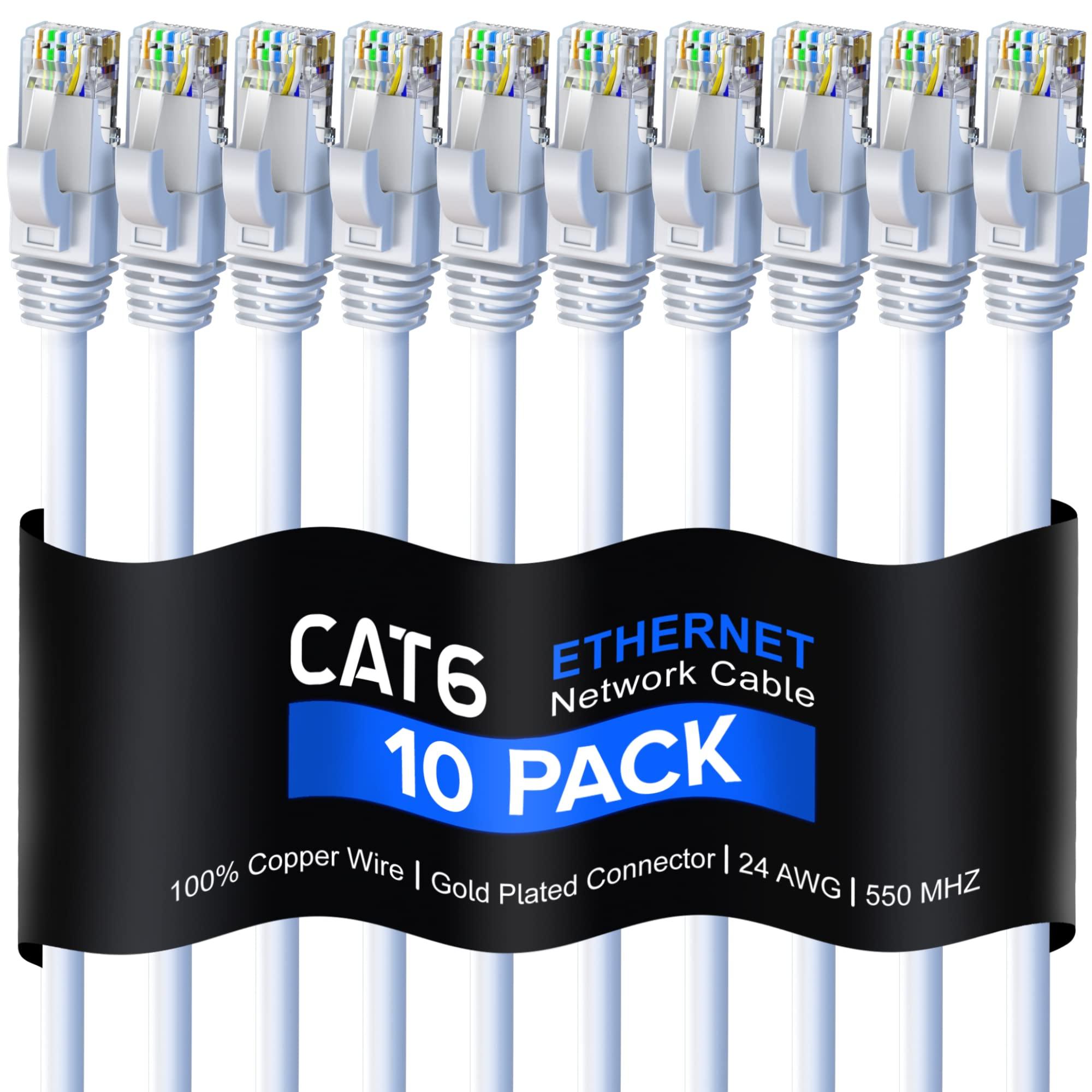 Maximm Maximm Cat 6 Ethernet Cable 6 Ft, 100% Pure Copper, Cat6 Cable (10 Pack) LAN Cable, Internet Cable, Patch Cable and Network Cable - UTP (White) 6 Feet