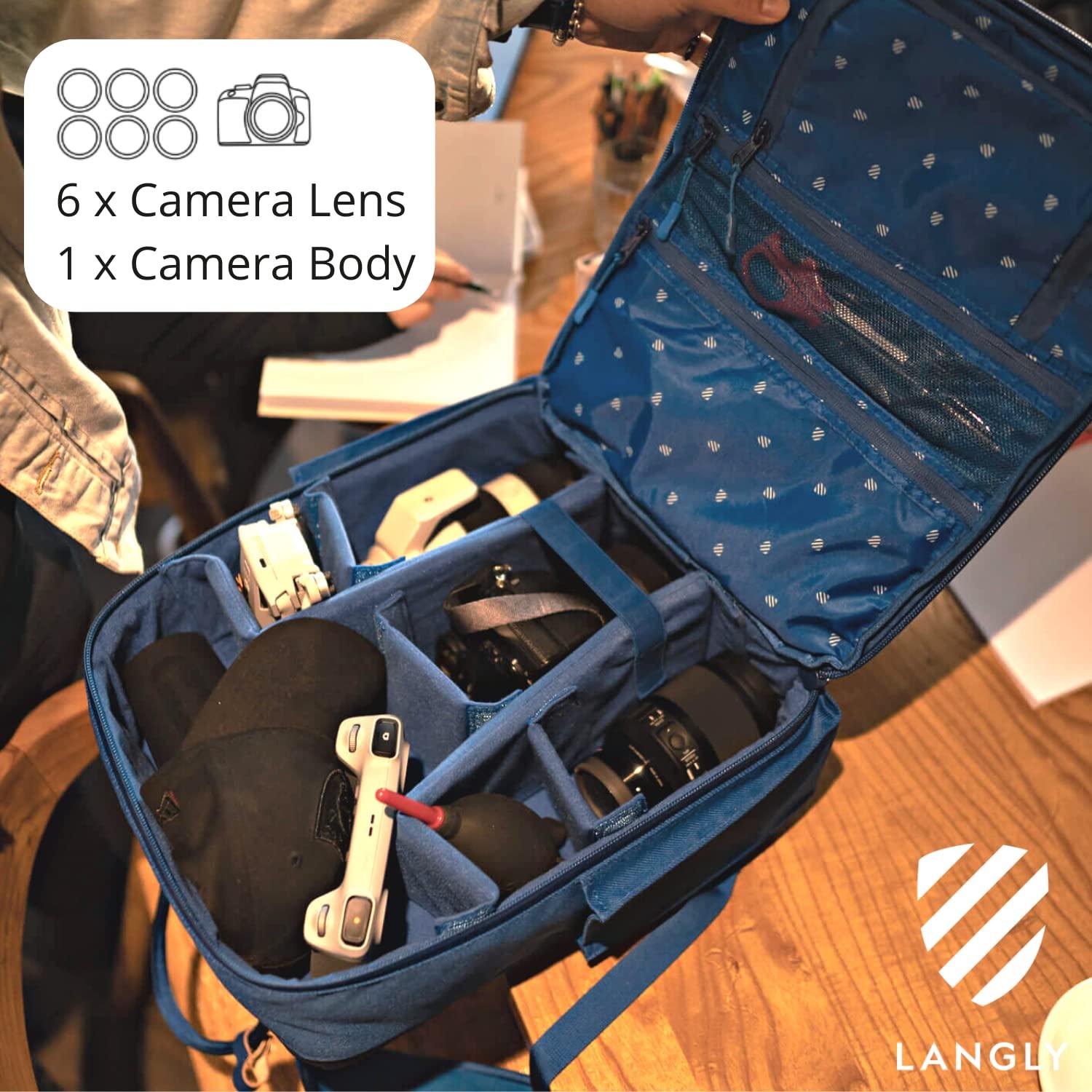 LANGLY Langly Sierra Camera Backpack: A Modern & Travel-friendly Photography Backpack Compatible With Both 18in Laptop & DSLR Accessories 24L (Blue)