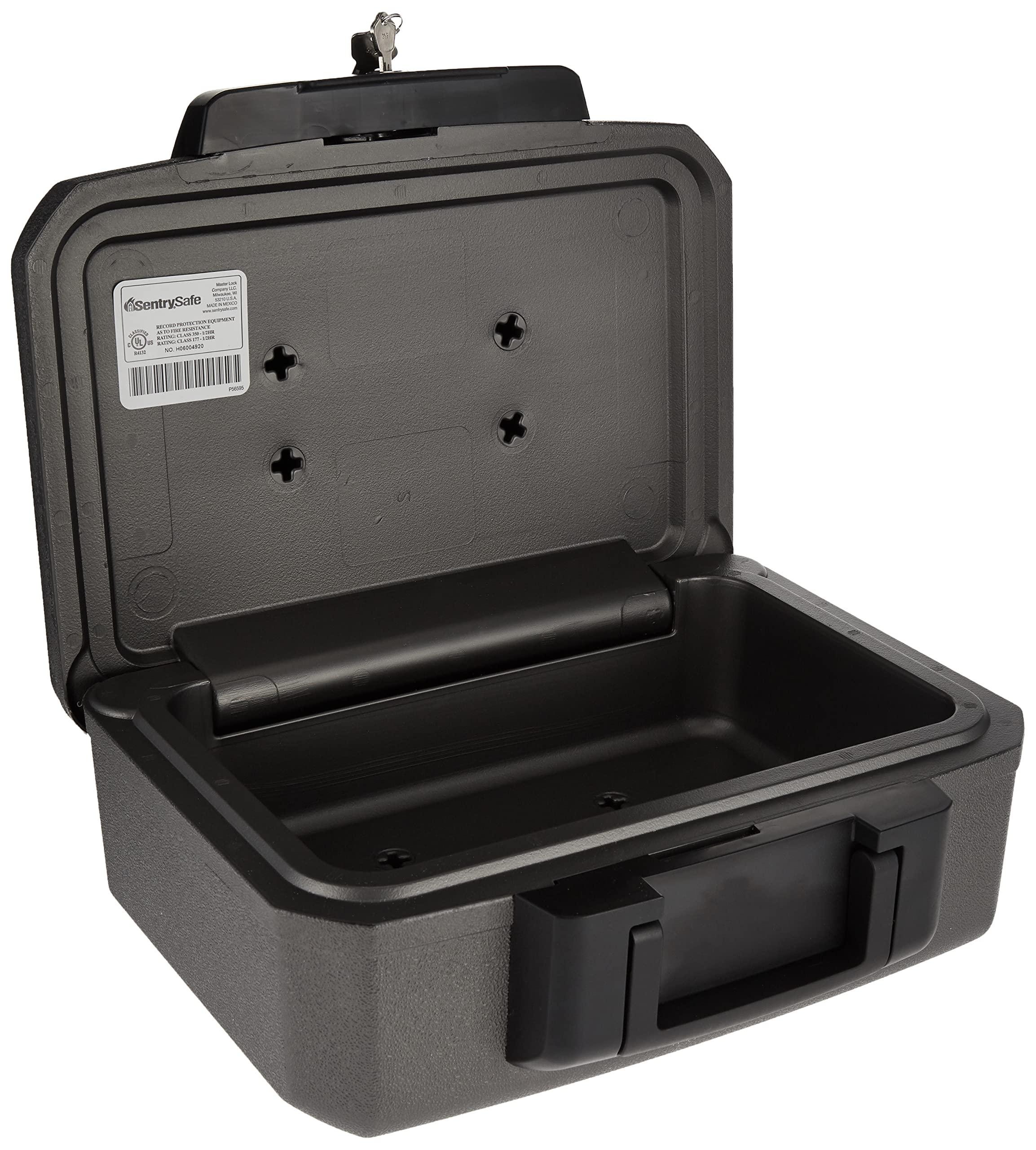 SentrySafe SentrySafe Fireproof Safe with Key Lock, Chest Lock Box for Home or Travel Secures Money, Documents, 0.18 Cubic Feet, 6.1 x 14.3 x 11.2 Inches, 1210