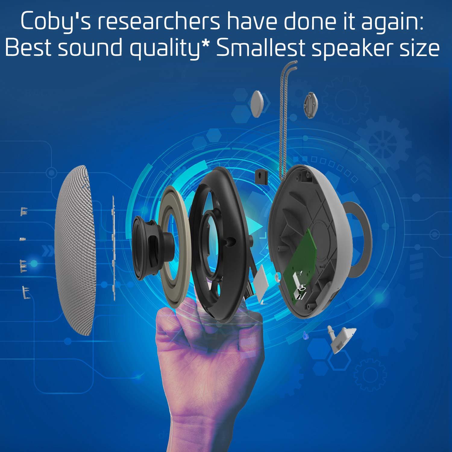 Coby Coby True Wireless Bluetooth Speaker w/Mic | Loud HD Sound | IPX5 Waterproof for Camping, Shower, Travel, Beach Listening |12 Hours of Music | Compact, Portable, and Rechargeable (Gray)